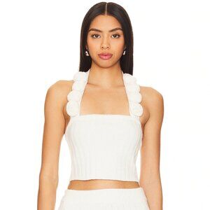 Majorelle | Amar Rosette Rose Crochet Halter Knit Top in Ivory White‎ Medium
